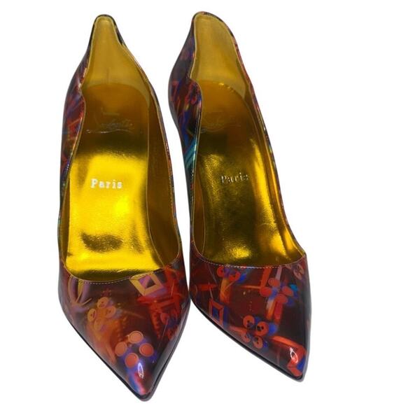 Christian Louboutin Hot Chick 100 Multicolor Discolaser Patent Leather Pumps 38 - Picture 2 of 7